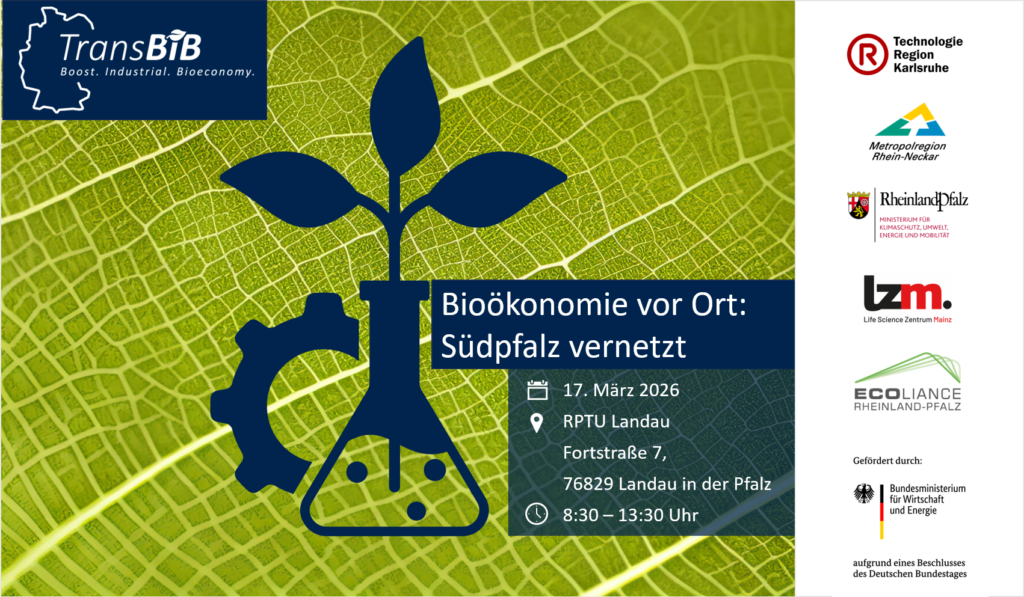Veranstaltungsbanner TransBIB regionales Begegnungsevent "Bioökonomie vor Ort: Südpfalz vernetzt"