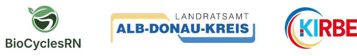Logos der Kooperationspartner BÖKADO, BioCyclesRN, KIRBE für die Betriebsbesichtigung Anlagenverbund Biomethan Mühlacker am 12.05.2026